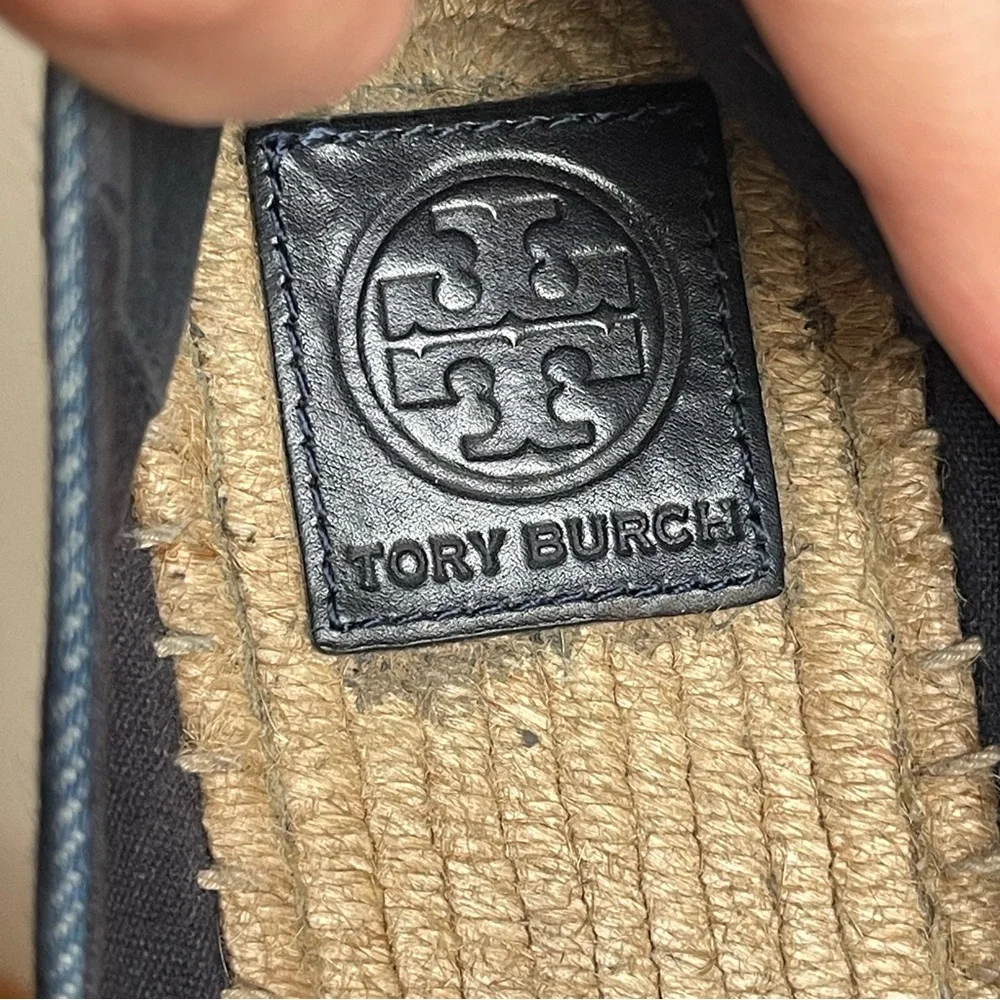 Tory Burch Color Block Espadrille Flats Denim Chambray/Navy Size 9 - Picture 14 of 16